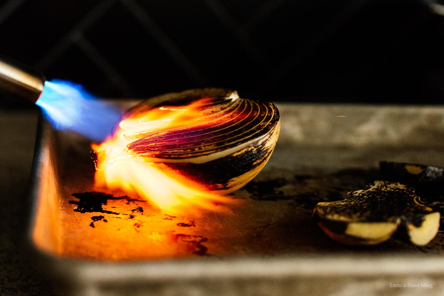 charring onions with a blowtorch | www.iamafoodblog.com